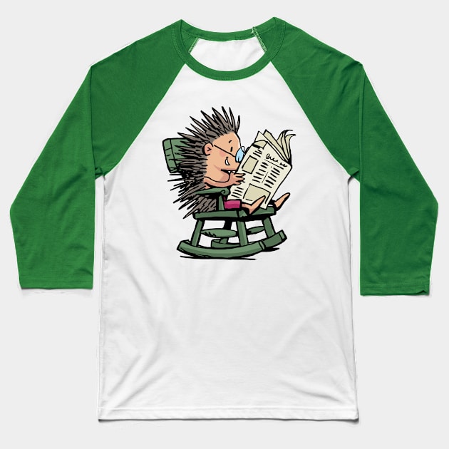 hedgehog in a rocking chair reads a newspaper Baseball T-Shirt by duxpavlic